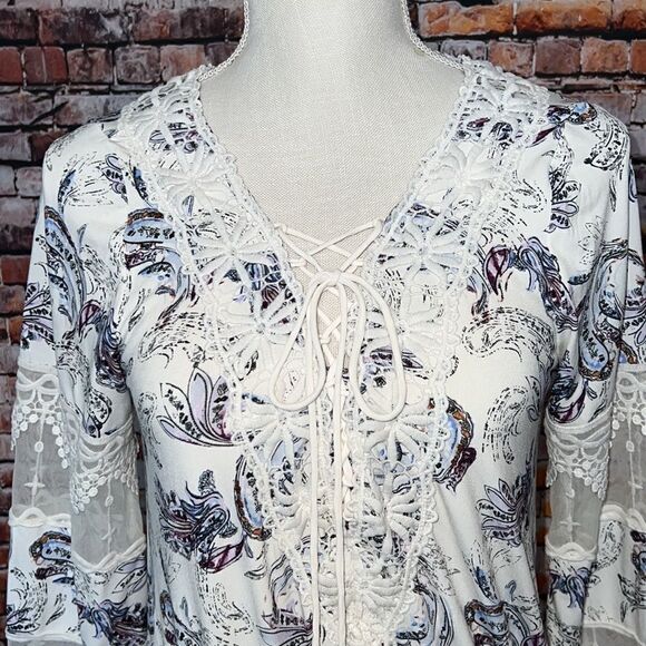 WHBM Long Sleeve Boho Lace-Up Blouse - Picture 5 of 11